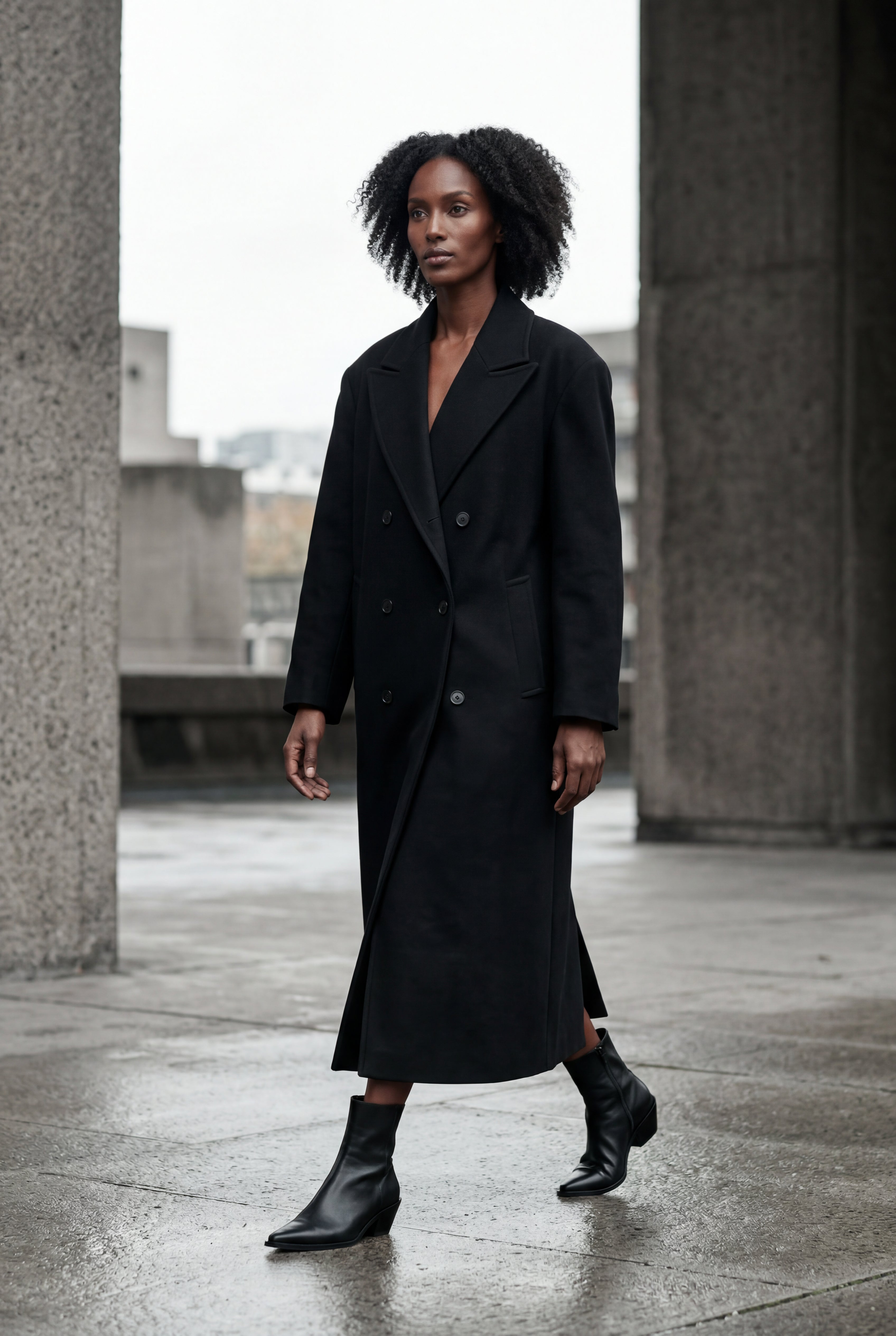 Kim | Women's Oversized Double-Breasted Long Coat with Lapel