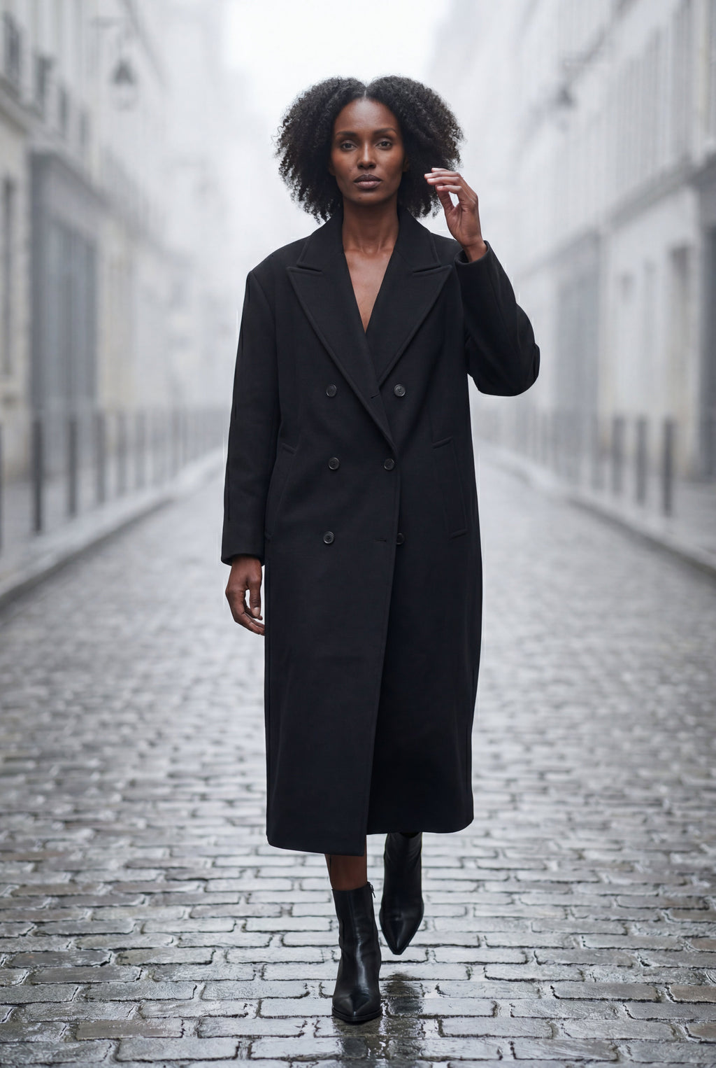 Kim | Women's Oversized Double-Breasted Long Coat with Lapel