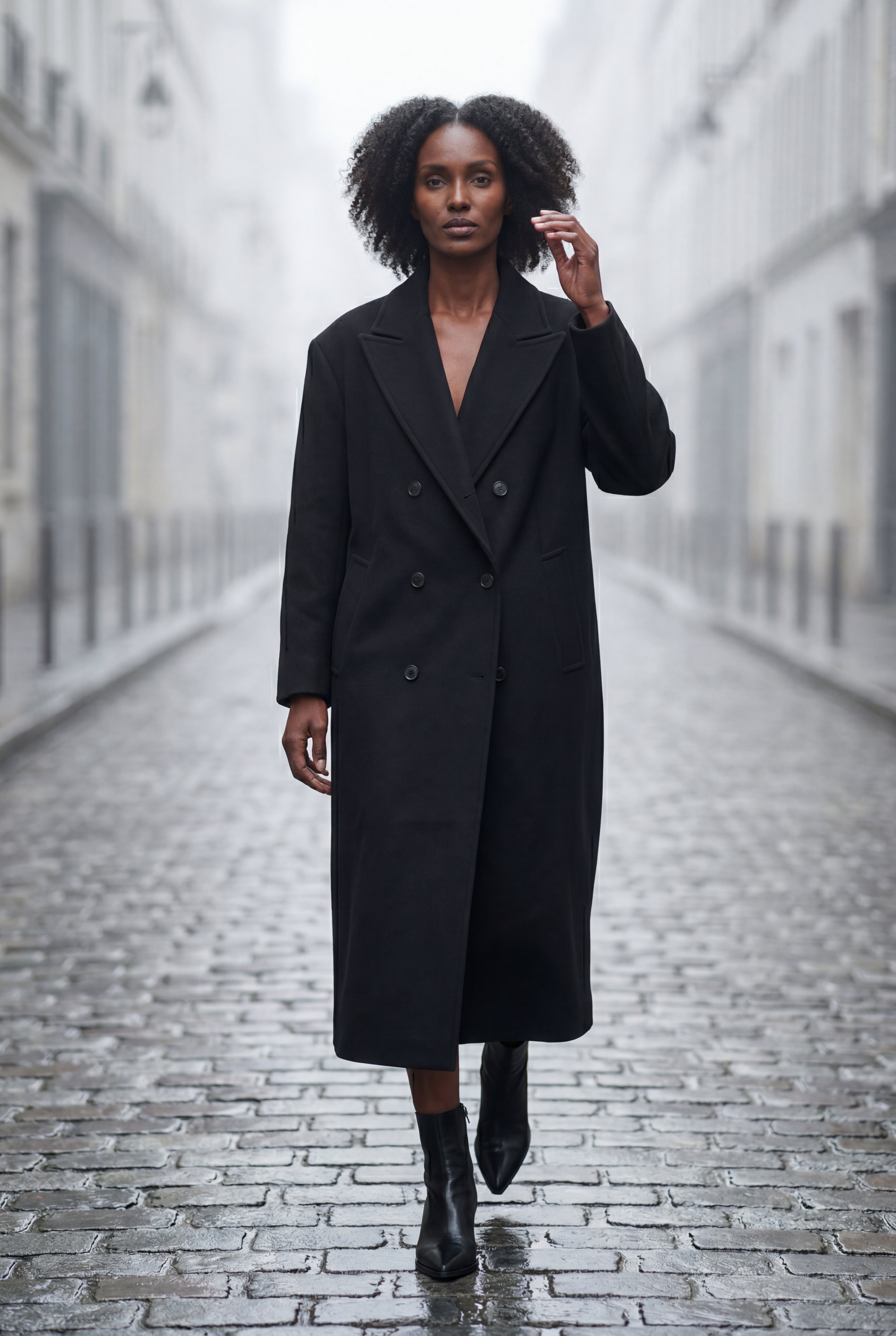 Kim | Women's Oversized Double-Breasted Long Coat with Lapel