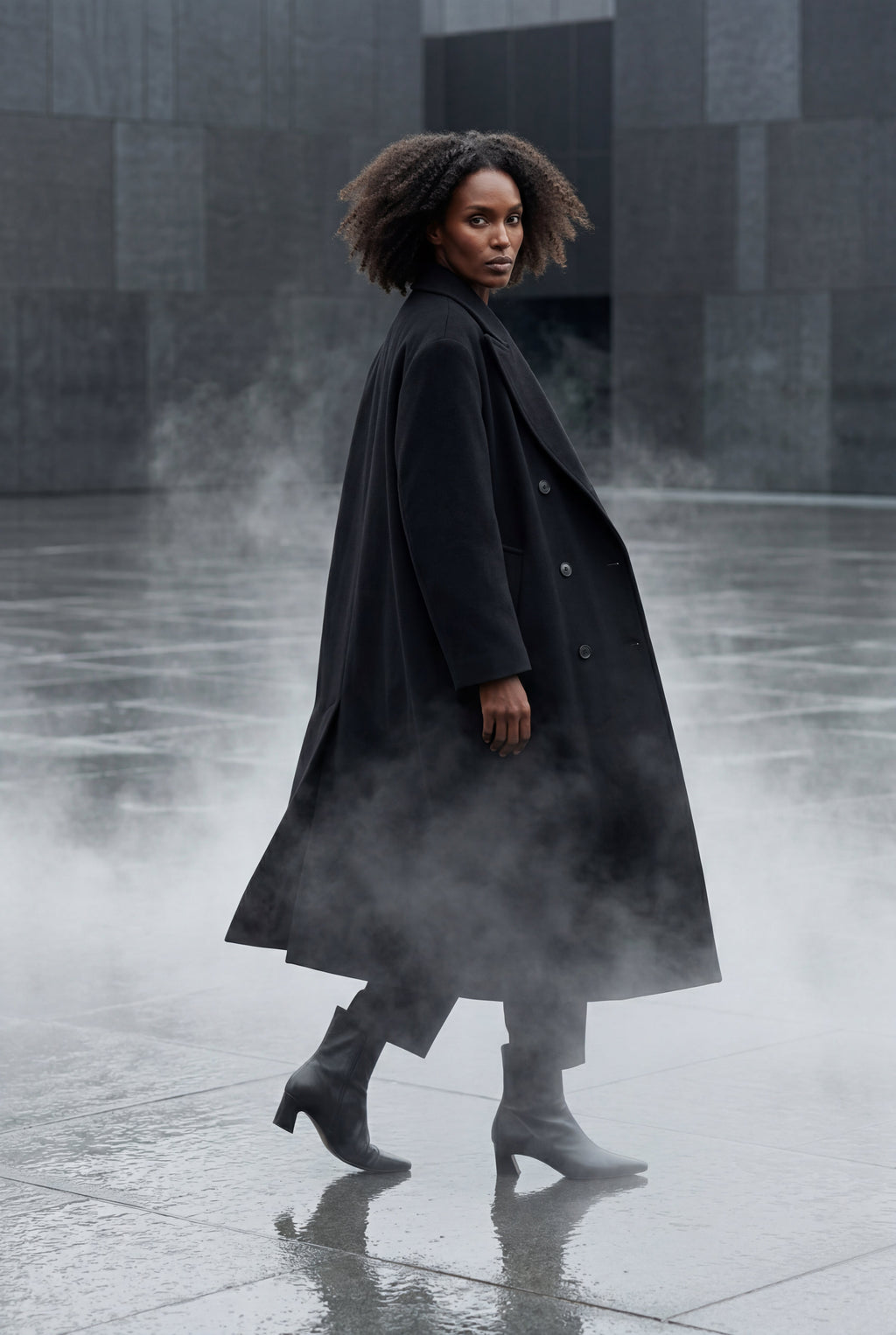 Kim | Women's Oversized Double-Breasted Long Coat with Lapel