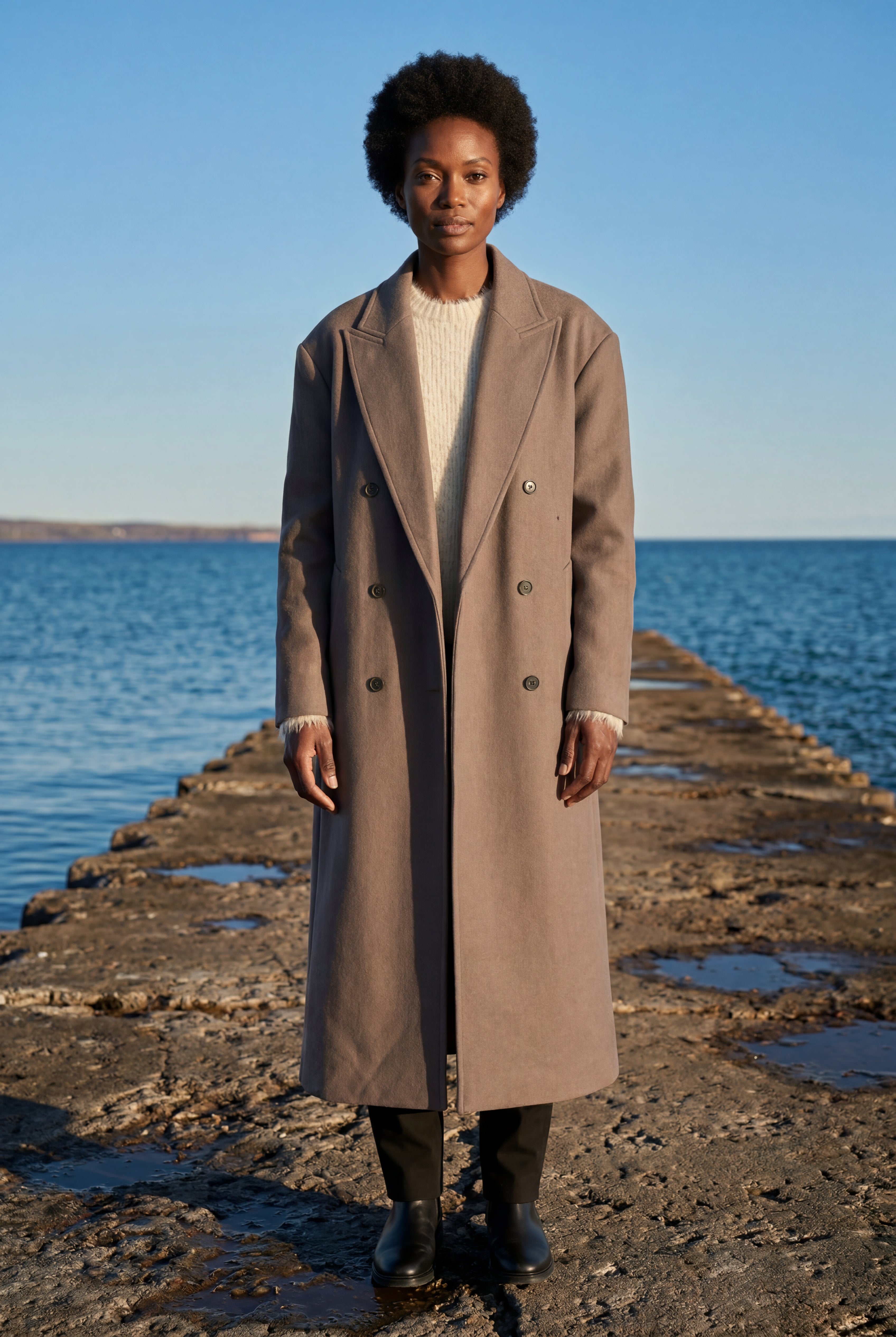 Kim | Women's Oversized Double-Breasted Long Coat with Lapel