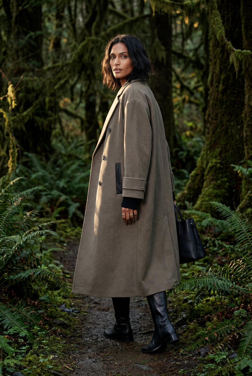 Kim | Women's Oversized Double-Breasted Long Coat with Lapel