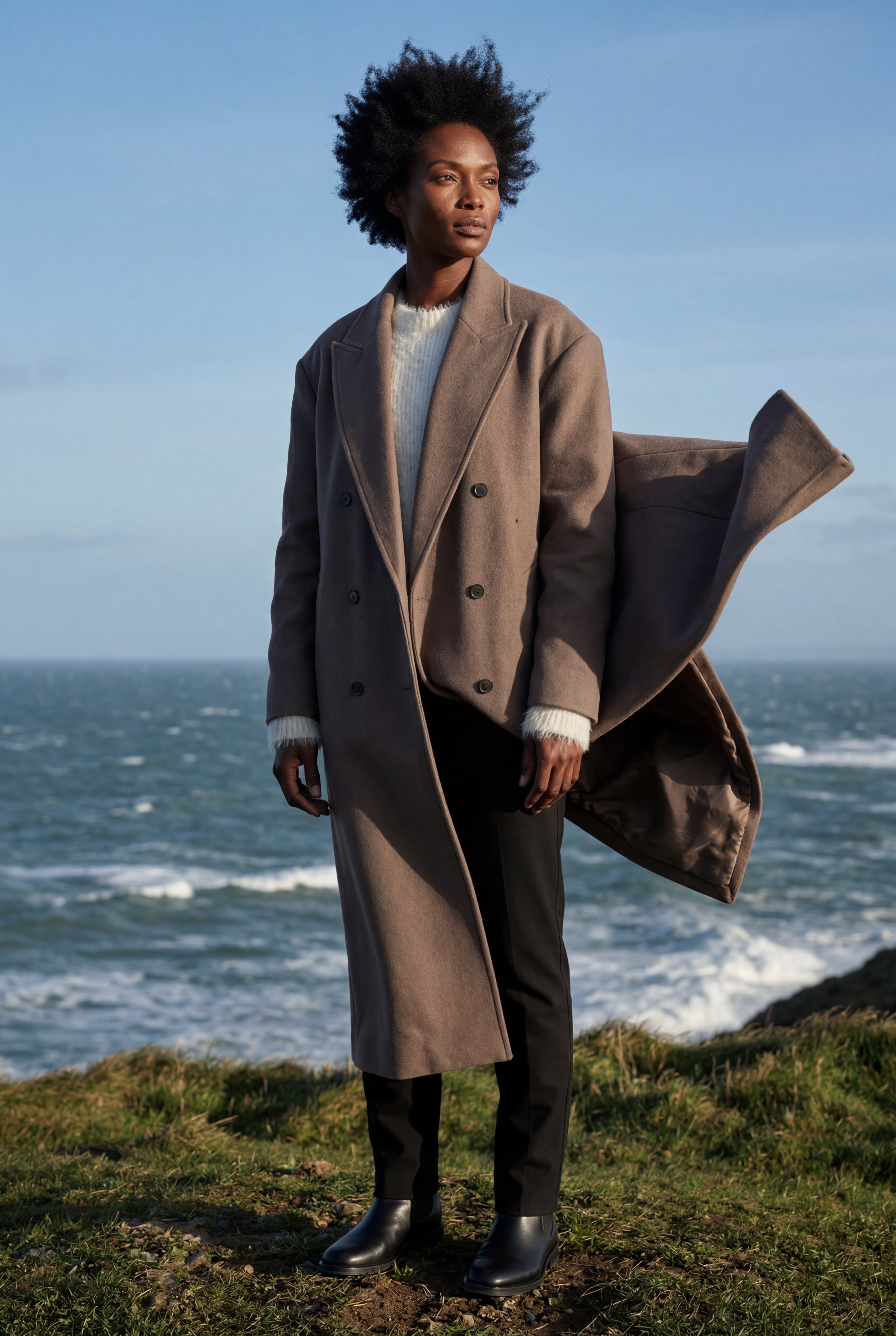 Kim | Women's Oversized Double-Breasted Long Coat with Lapel