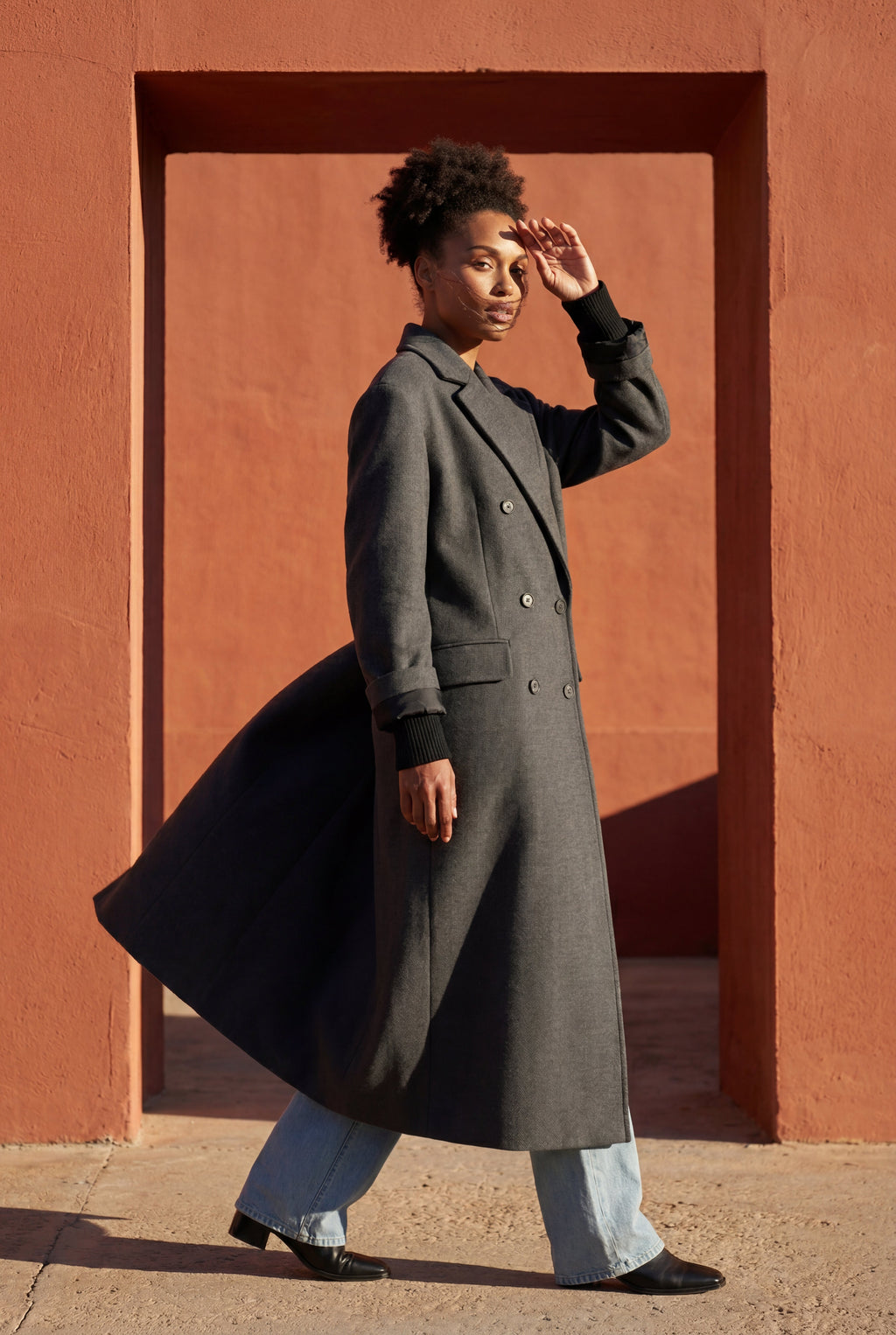 Kim | Women's Oversized Double-Breasted Long Coat with Lapel