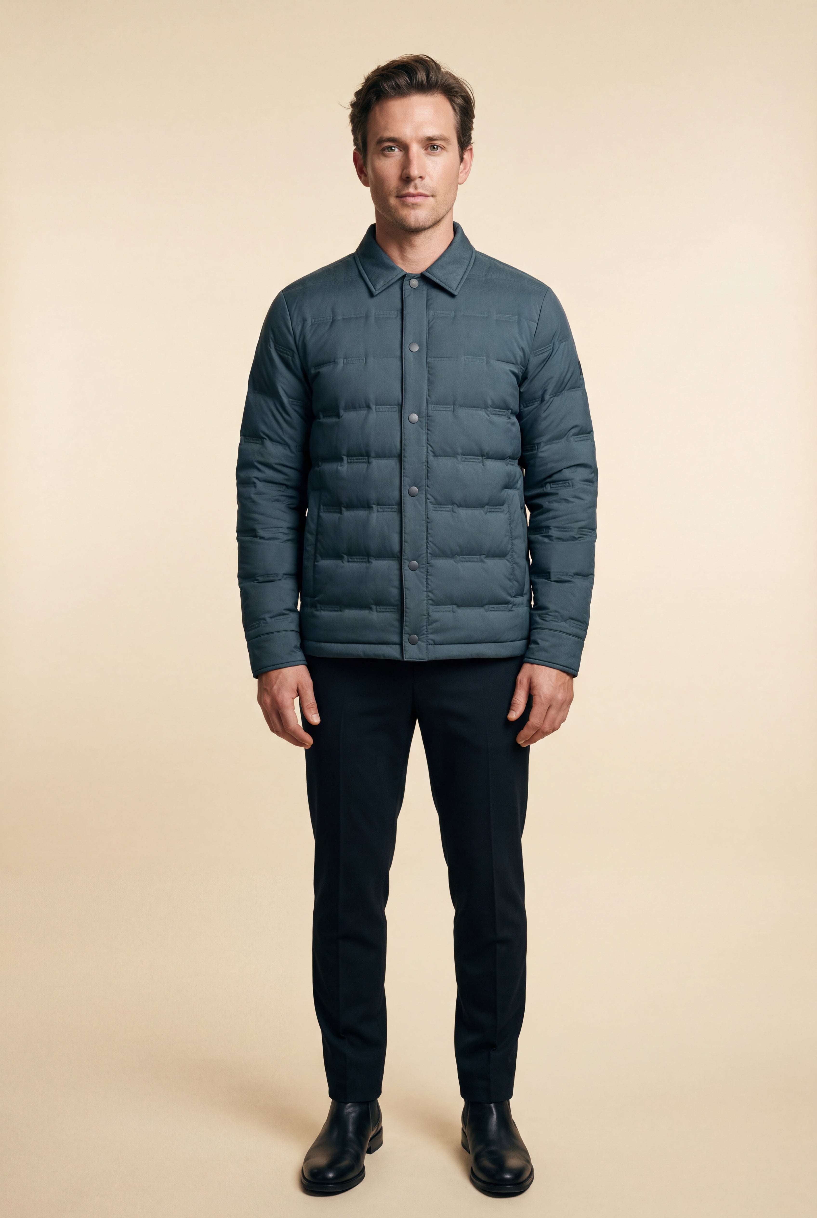 Liam | Chevron Quilted Snap-front Puffer Shirt Jacket