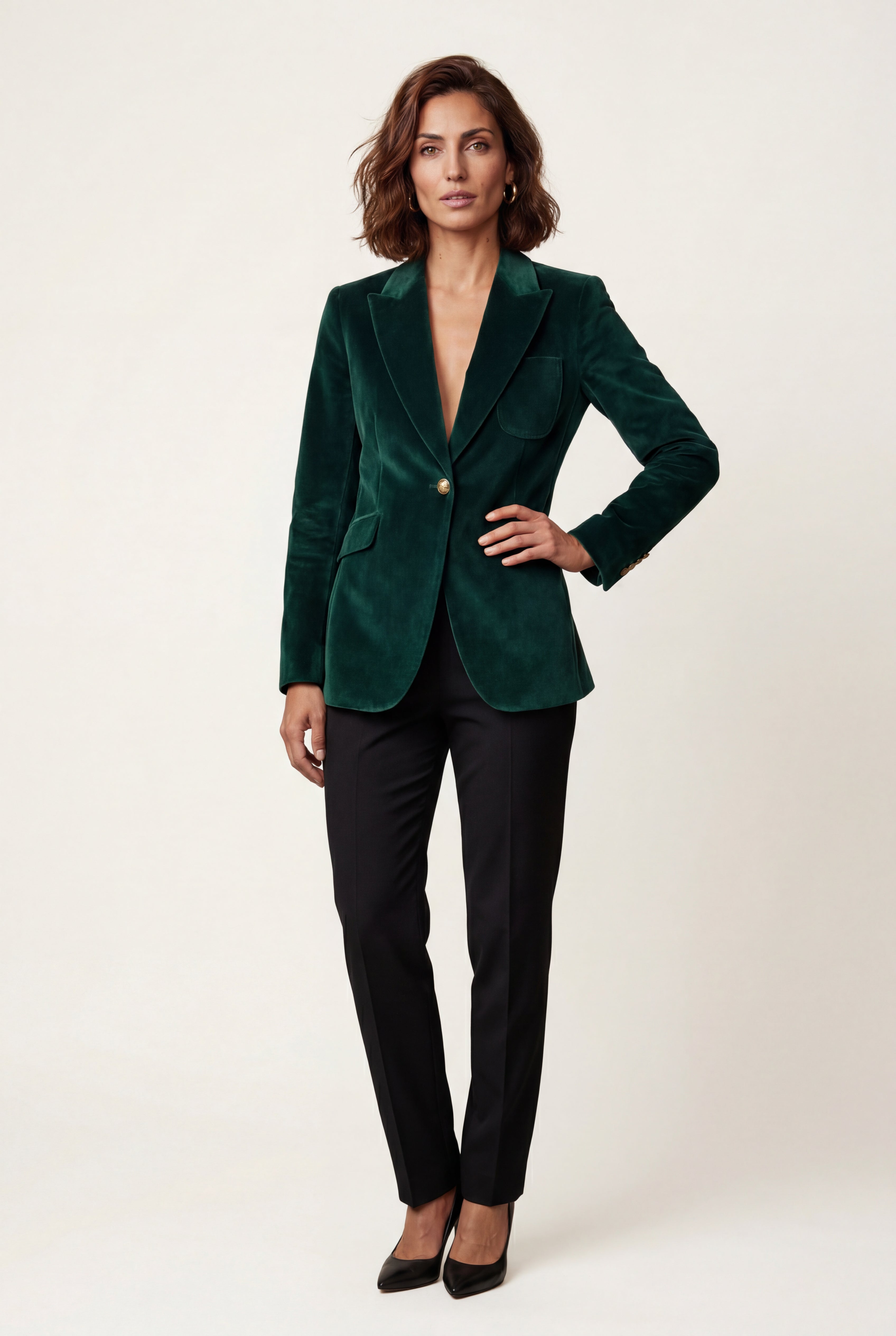 Lia | Gold Button Tailored Single-breasted Blazer