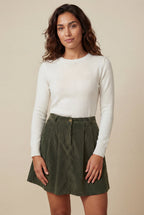 Alissa | High Waisted Olive Green A-line Mini Skirt For Women