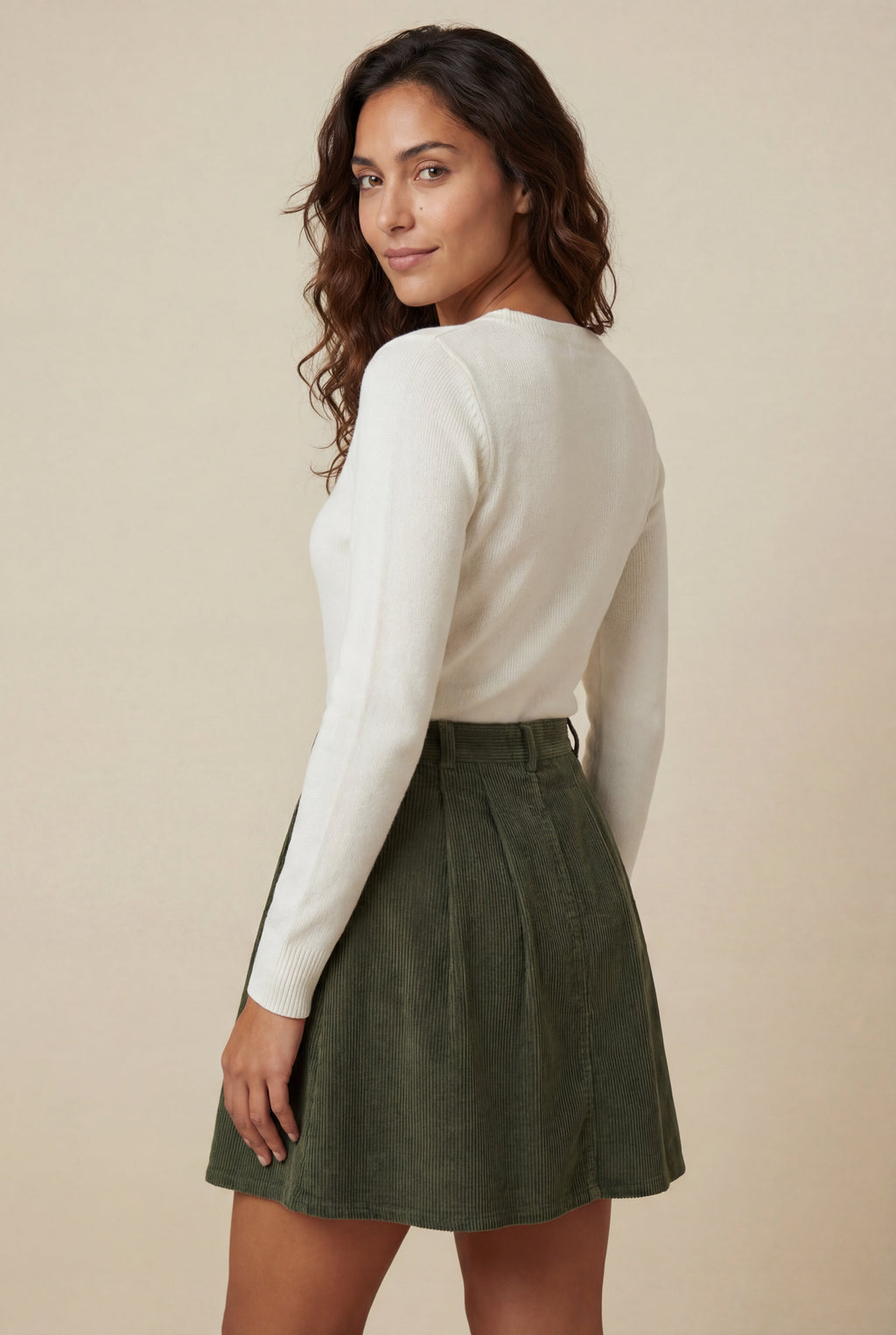 Alissa | High Waisted Olive Green A-line Mini Skirt For Women