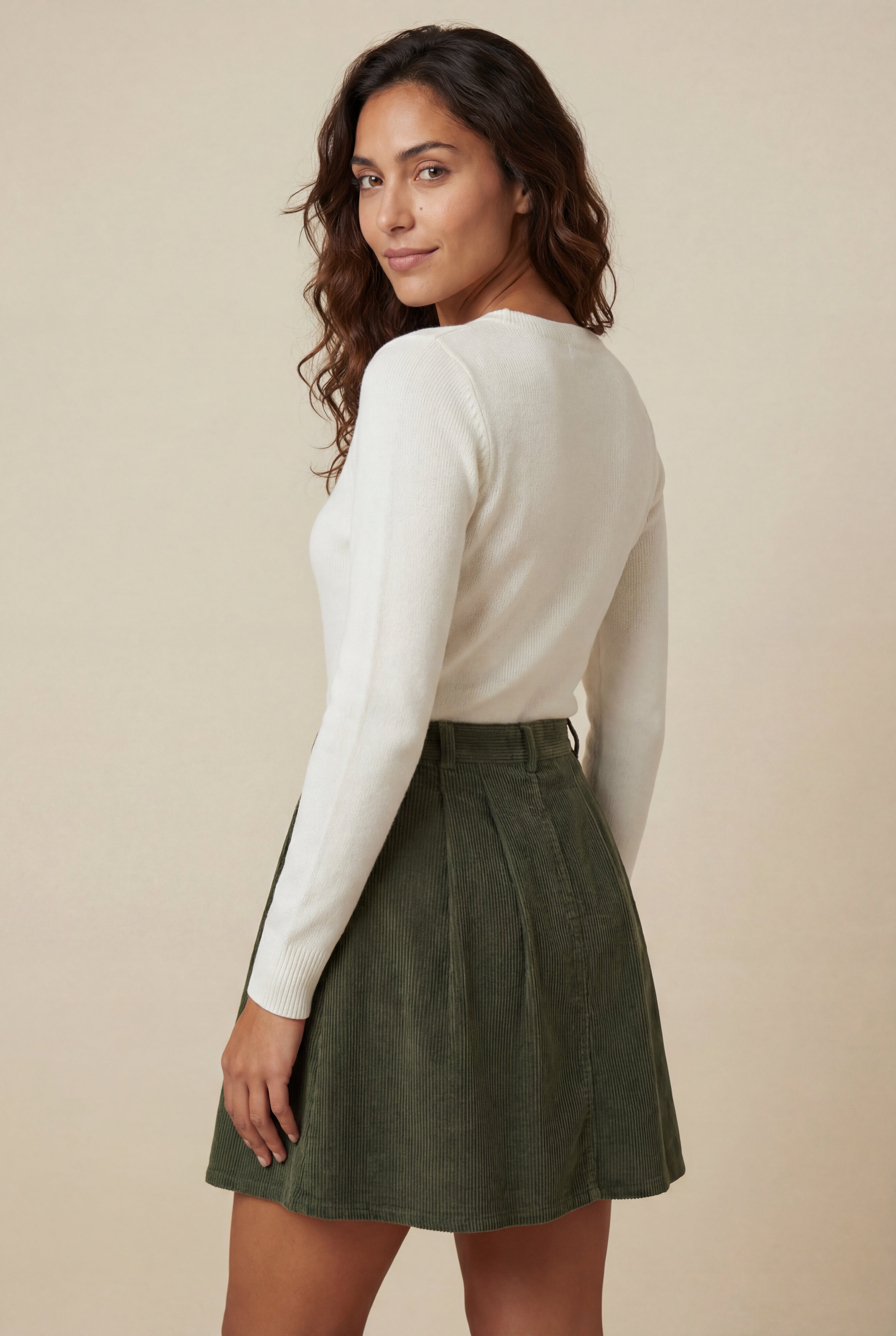 Alissa | High Waisted Olive Green A-line Mini Skirt For Women