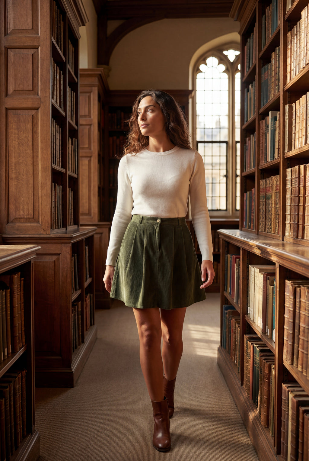 Alissa | High Waisted Olive Green A-line Mini Skirt For Women