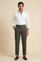 Gio: Men's High-Waisted Pleated Tailored Trousers Deep Olive
