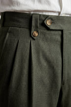 Gio: Men's High-Waisted Pleated Tailored Trousers Deep Olive