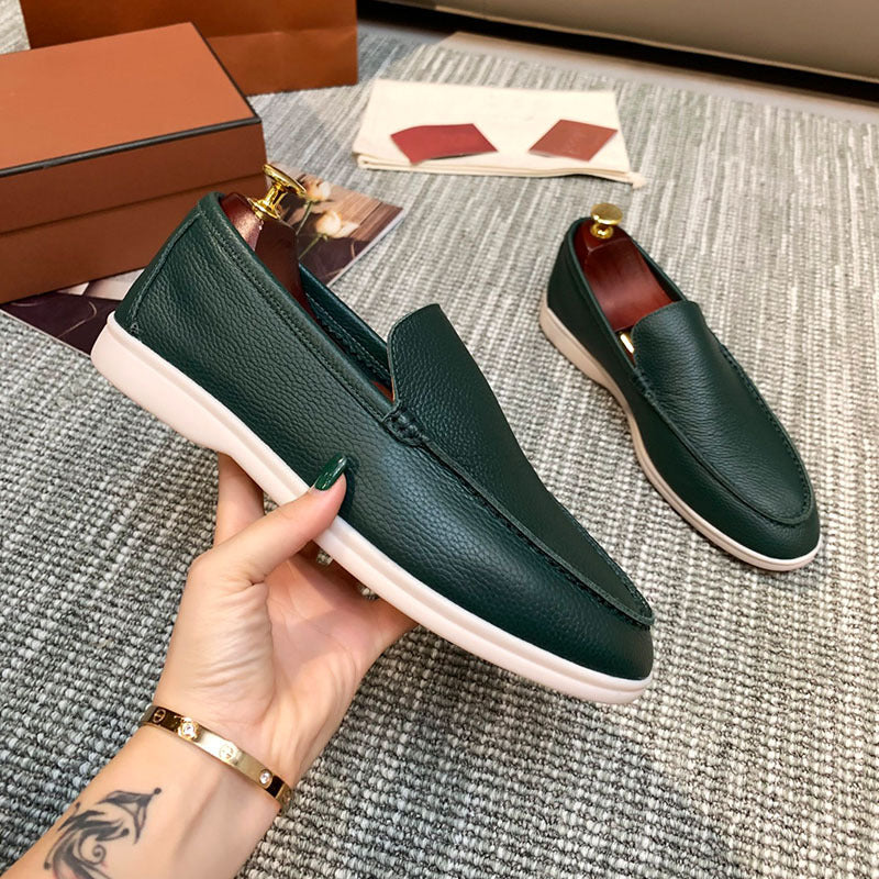 Liam | Pebbled Slip-on Loafers with Contrast Sole