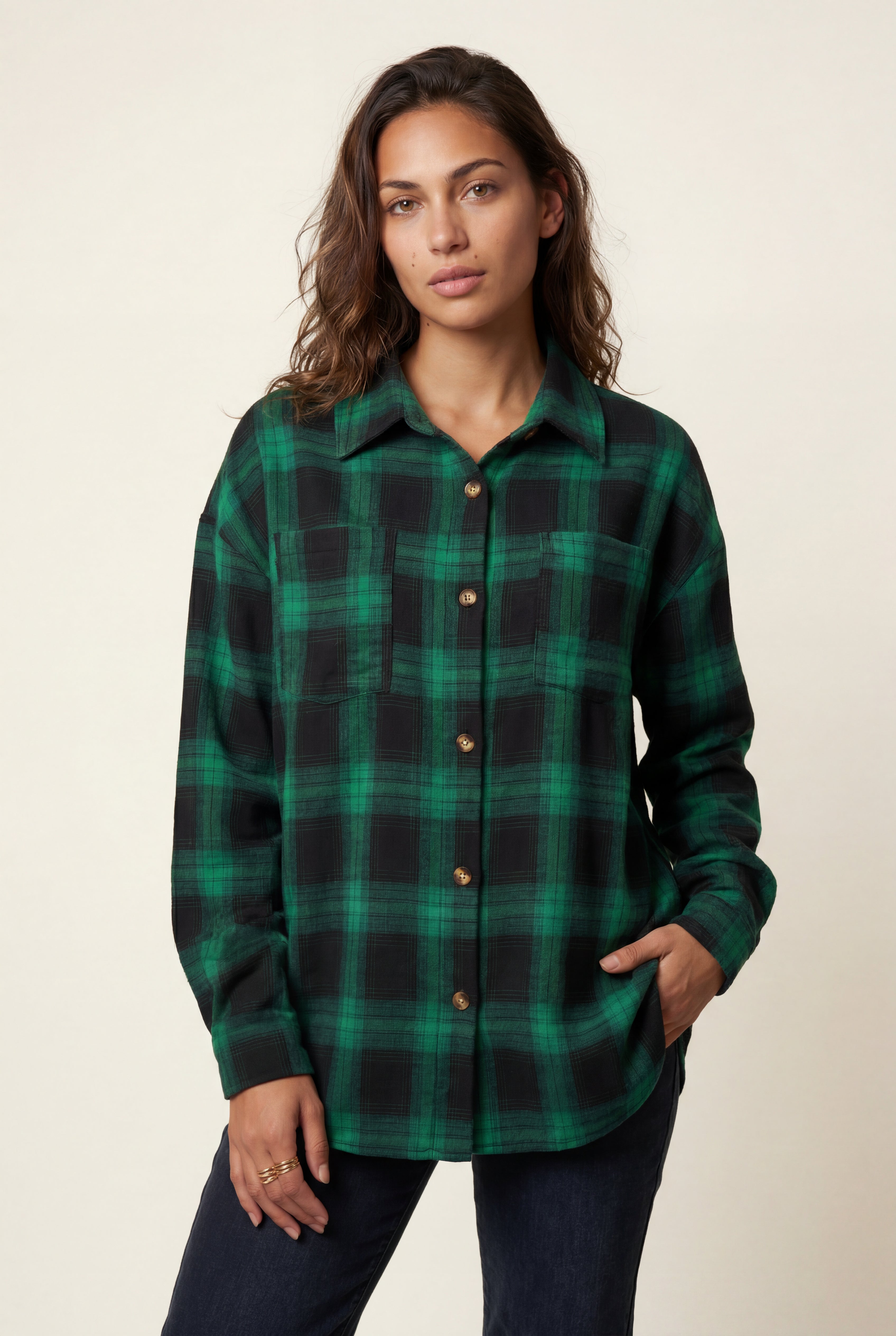 Relaxed Fit Checked Long Sleeve Shirt with Classic Collar