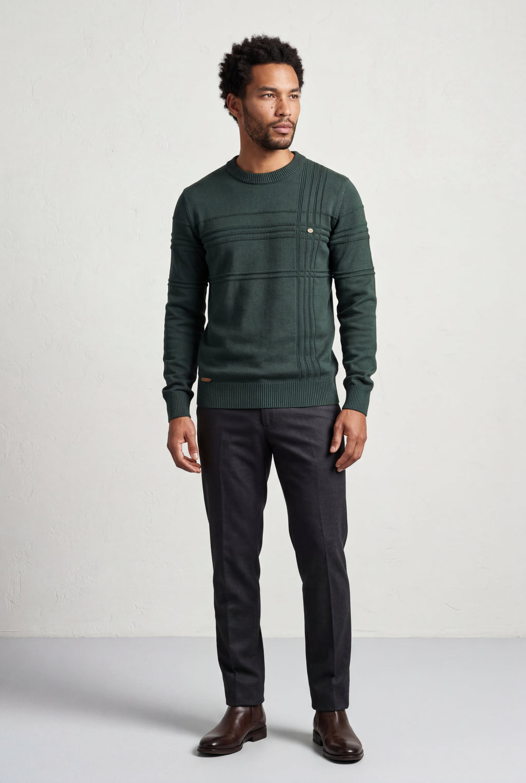 Structured Tonal Textured Crewneck Sweater | Liam