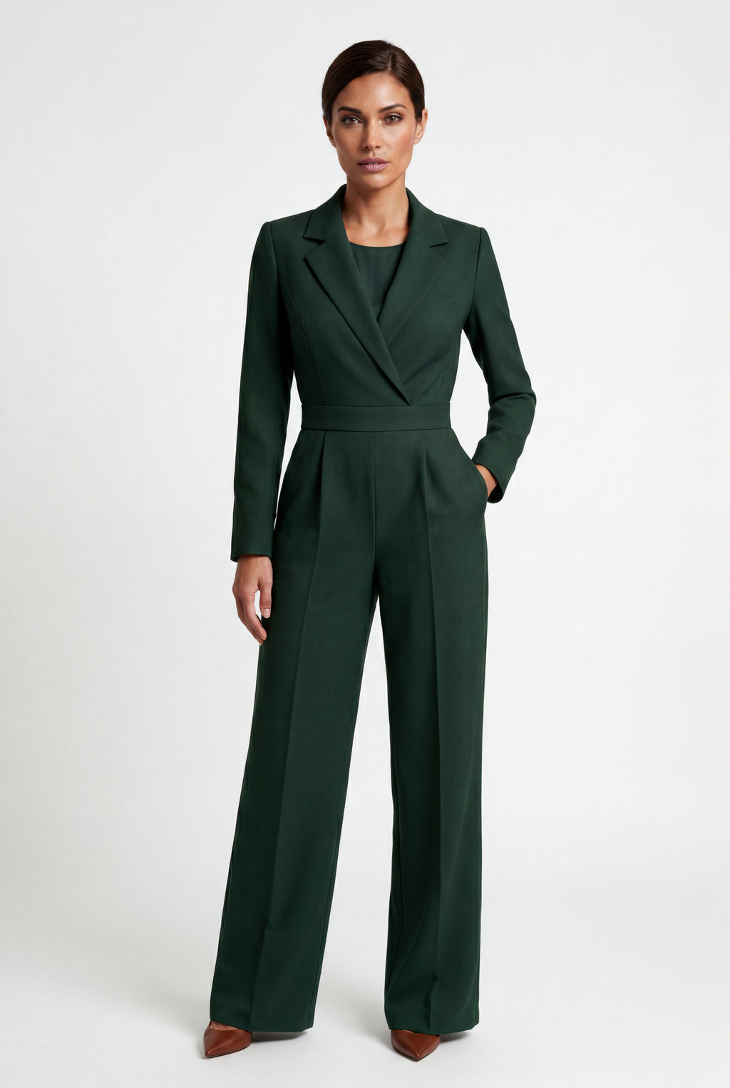 Lia | Tailored Wide Leg Blazer Jumpsuit with Cinched Waist