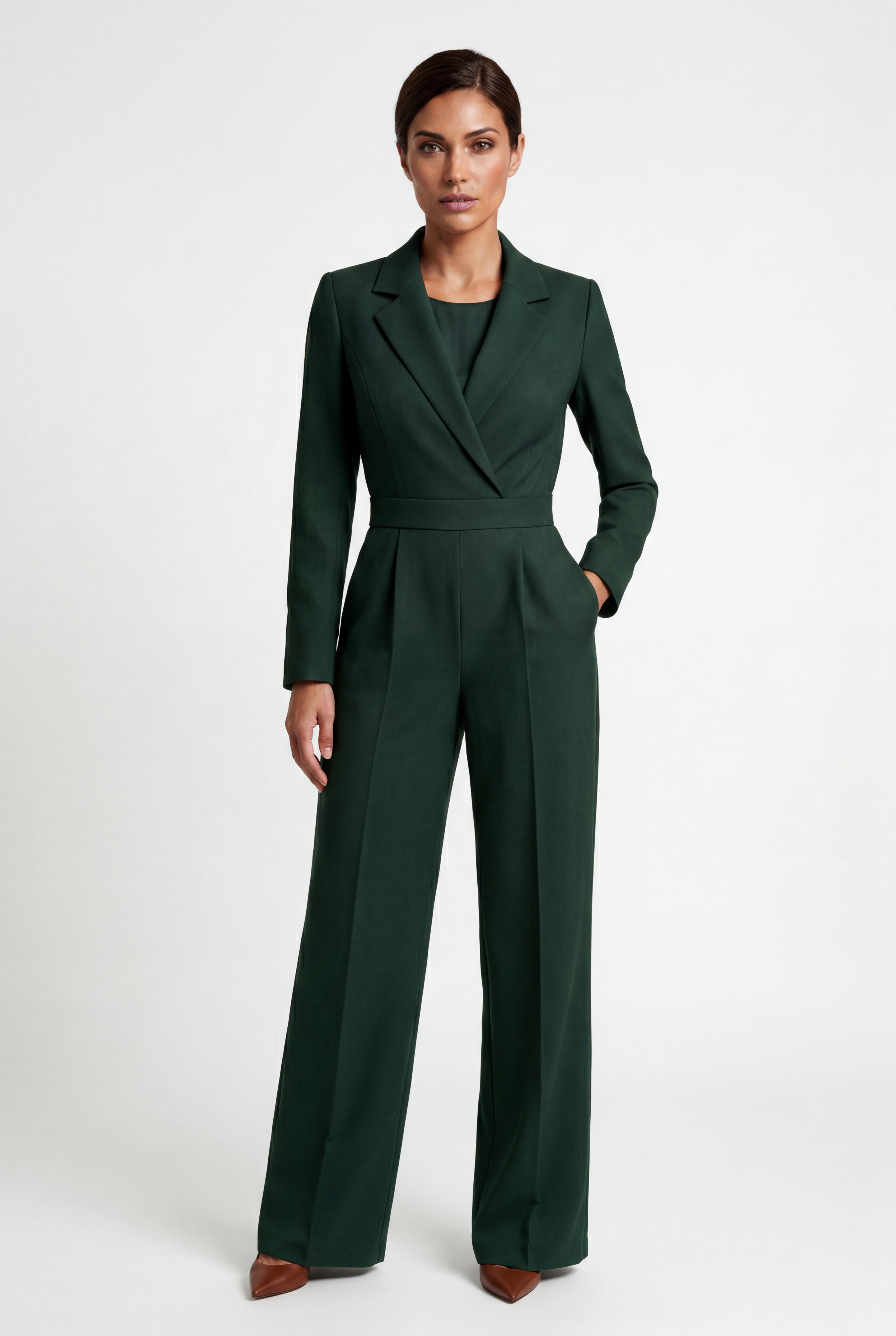 Lia | Tailored Wide Leg Blazer Jumpsuit with Cinched Waist