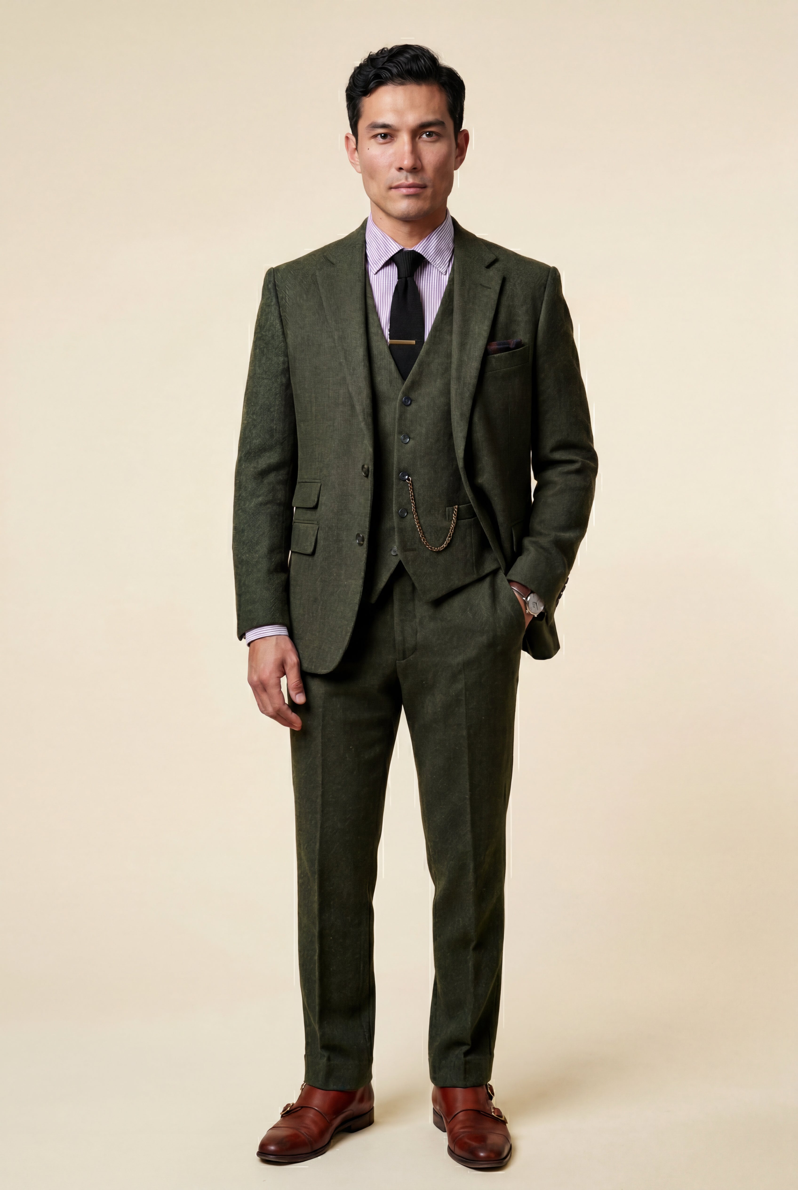 Liam | Textured Three-piece Suit with Notched Lapels