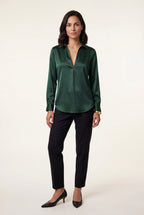 Elcevi | V-neck Relaxed-fit Blouse with Curved Hem For Women
