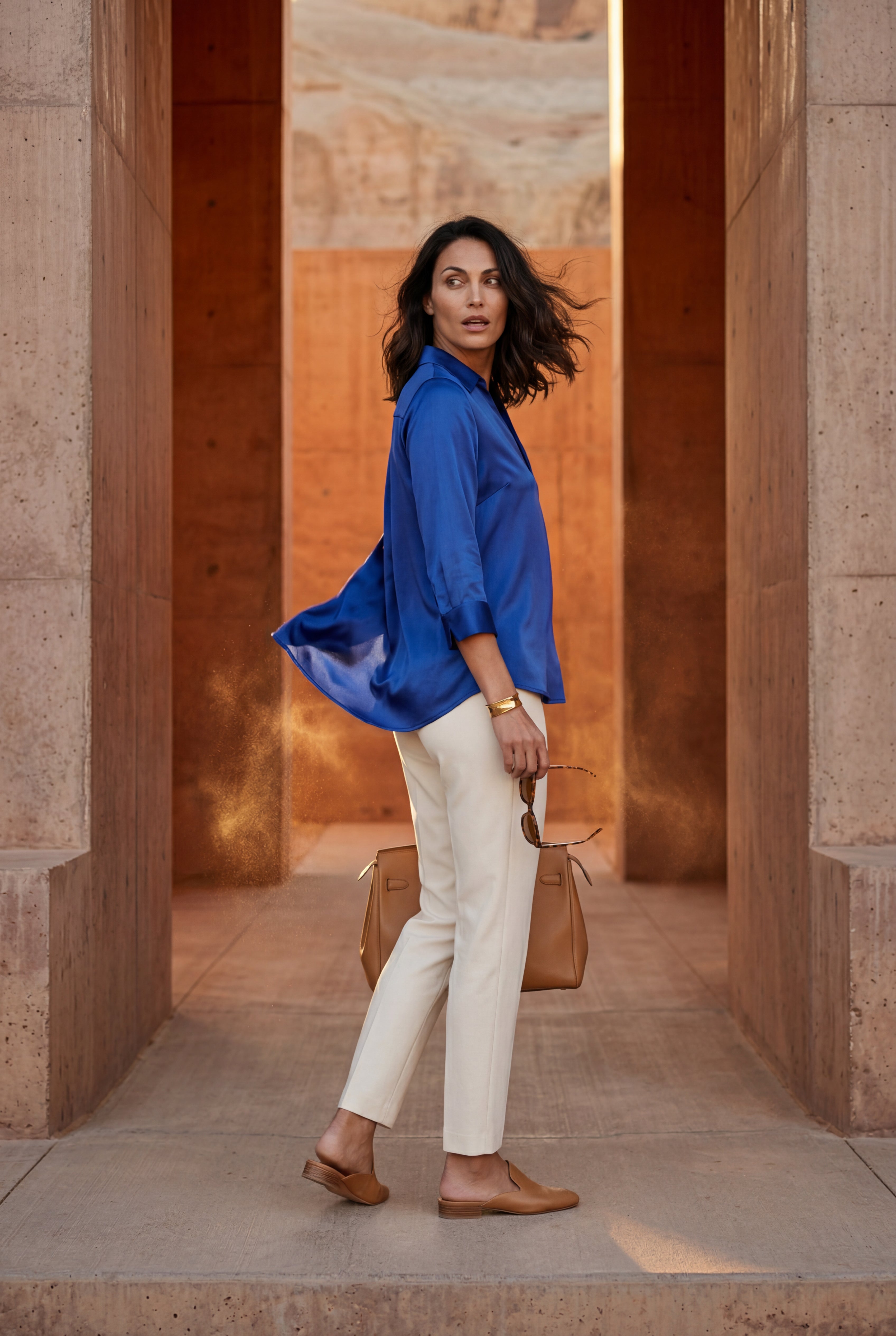 Elcevi | V-neck Relaxed-fit Blouse with Curved Hem For Women
