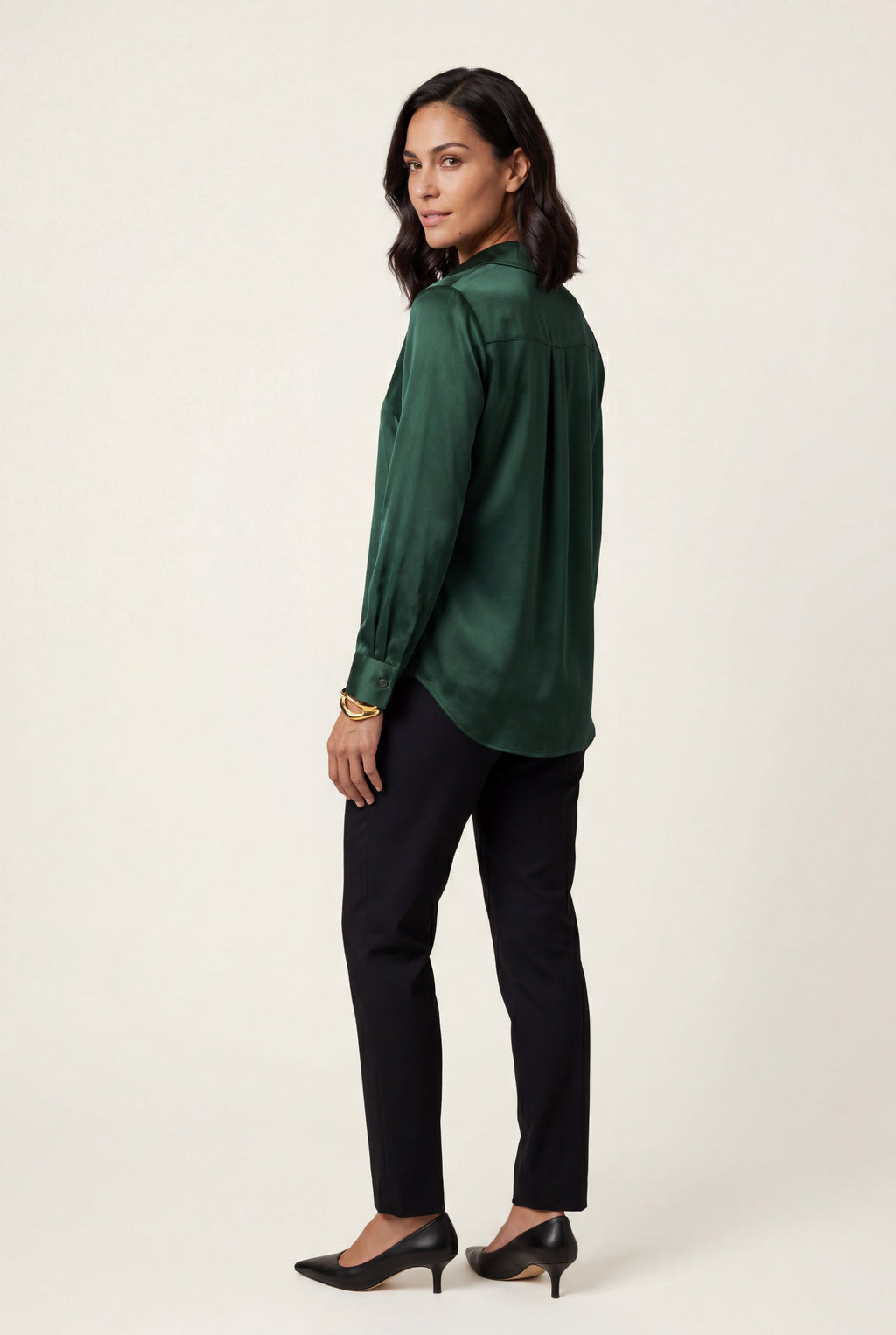 Elcevi | V-neck Relaxed-fit Blouse with Curved Hem For Women