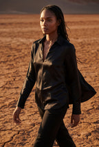 Elcevi | V-neck Relaxed-fit Blouse with Curved Hem For Women
