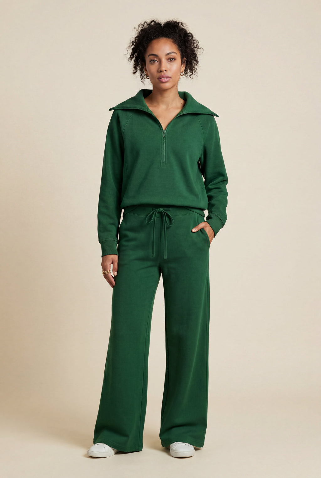 Lia | Wide-leg Zip Collar Lounge Set with Relaxed Pullover