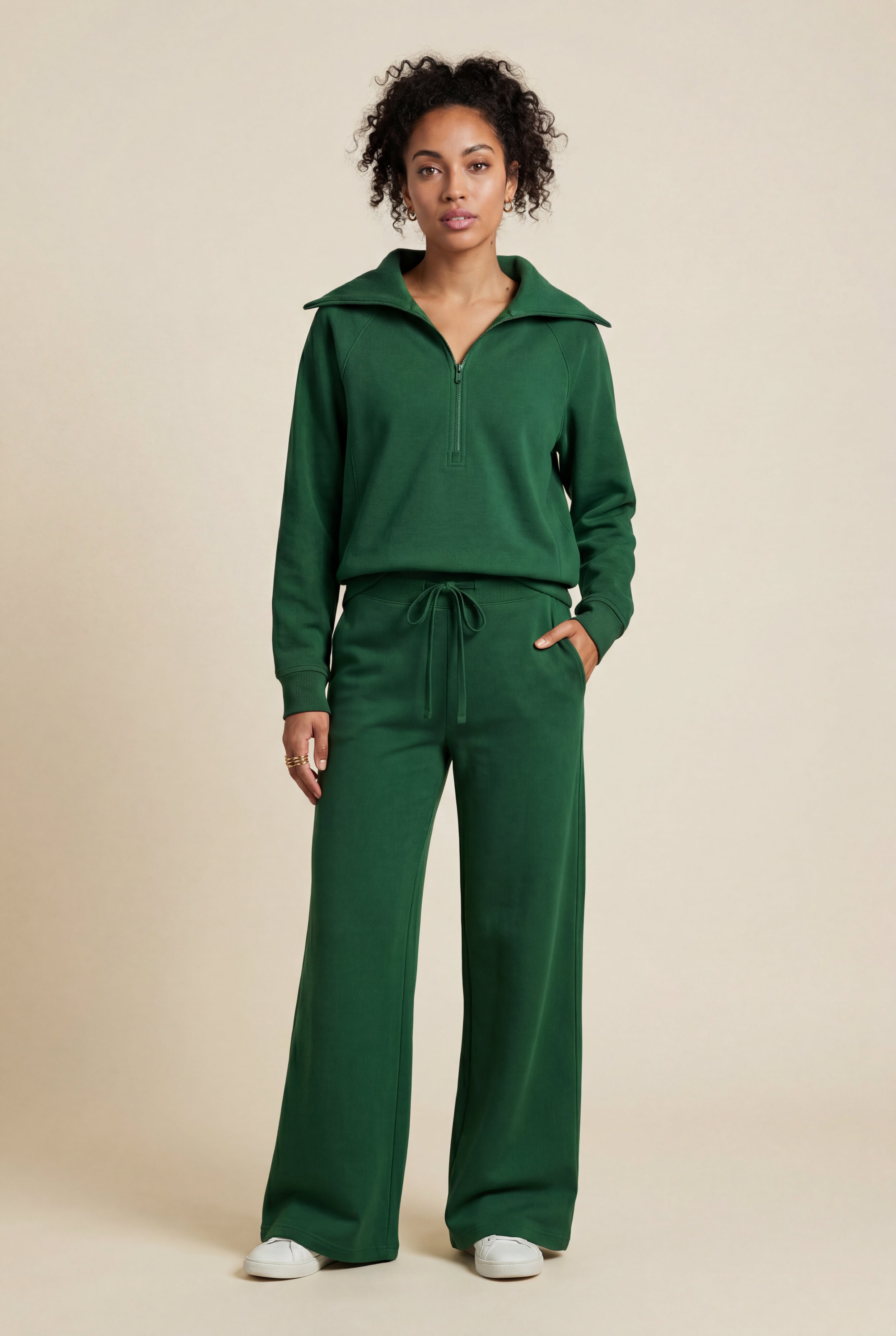 Lia | Wide-leg Zip Collar Lounge Set with Relaxed Pullover