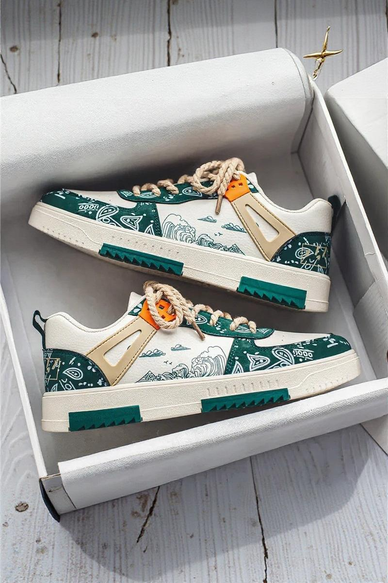 Liam | Artistic Wave Print Rope Lace Low-top Sneakers