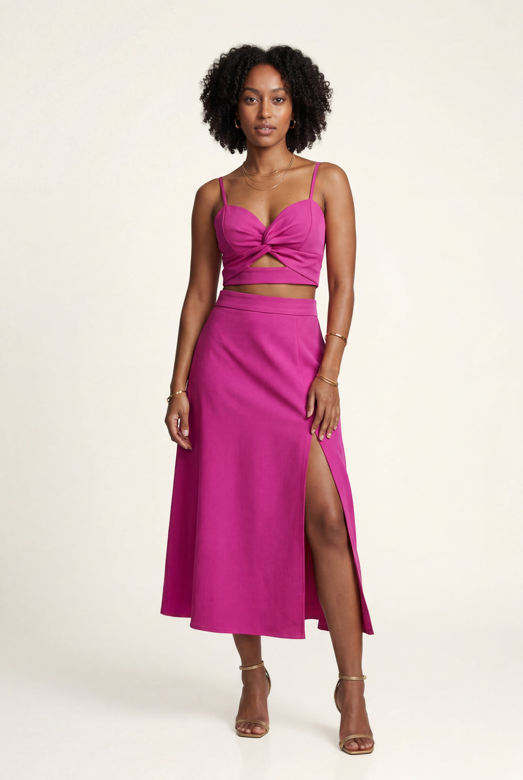 Elcevi | Twist-front Cutout Midi Dress with Side Slit For Women