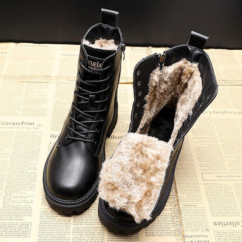 Maria - Black Leather Women's Winter Boots