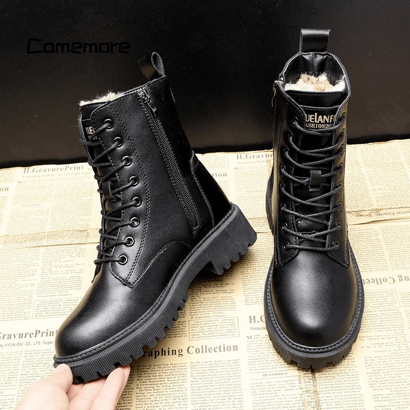 Maria - Black Leather Women's Winter Boots