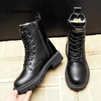 Maria - Black Leather Women's Winter Boots
