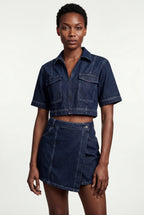 Indigo Blue Crop Top and Asymmetrical Mini Skirt Set | Elcevi