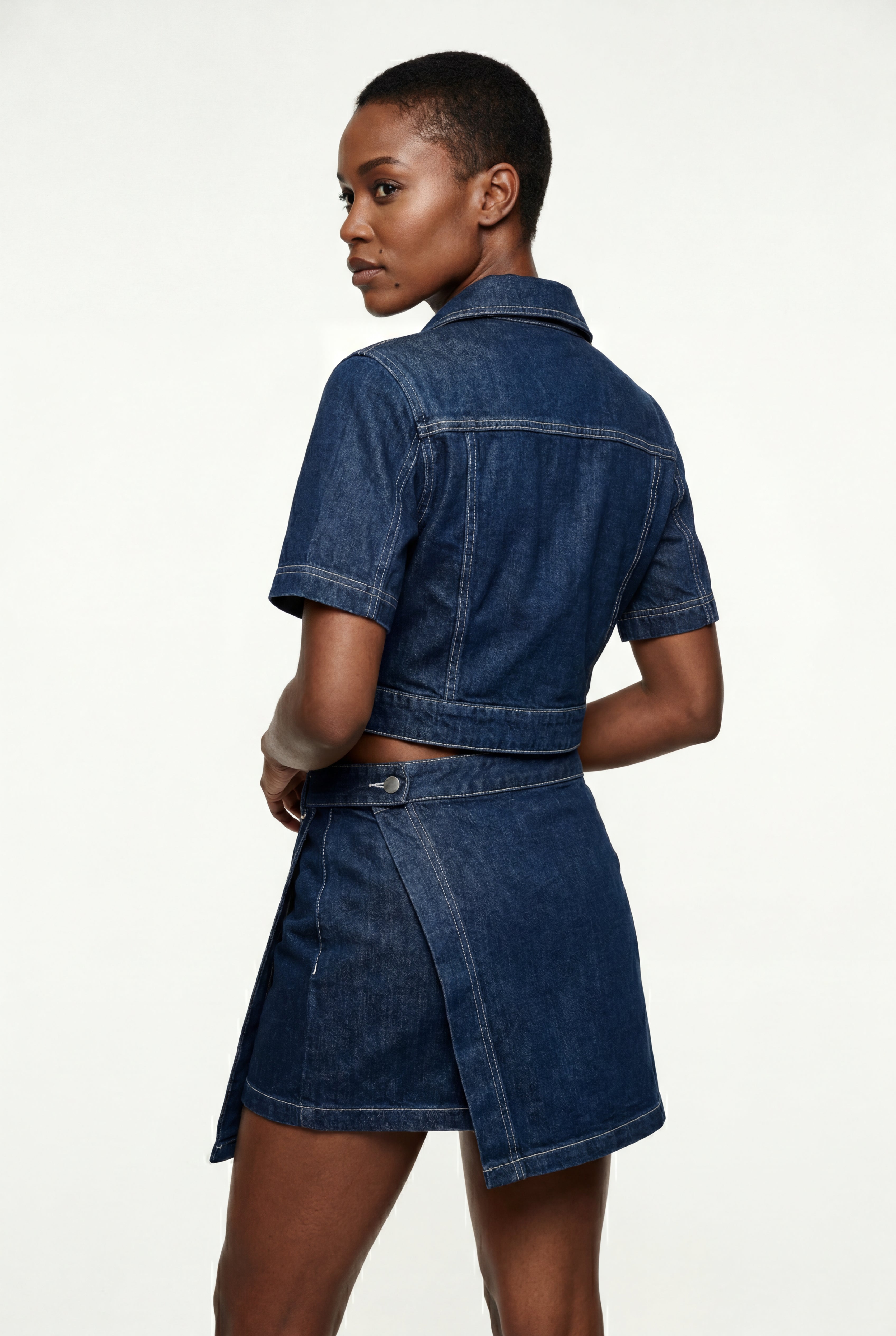Indigo Blue Crop Top and Asymmetrical Mini Skirt Set | Elcevi