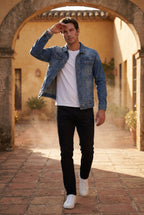 Liam | Medium Blue Classic Fit Trucker Jacket with Button Closure