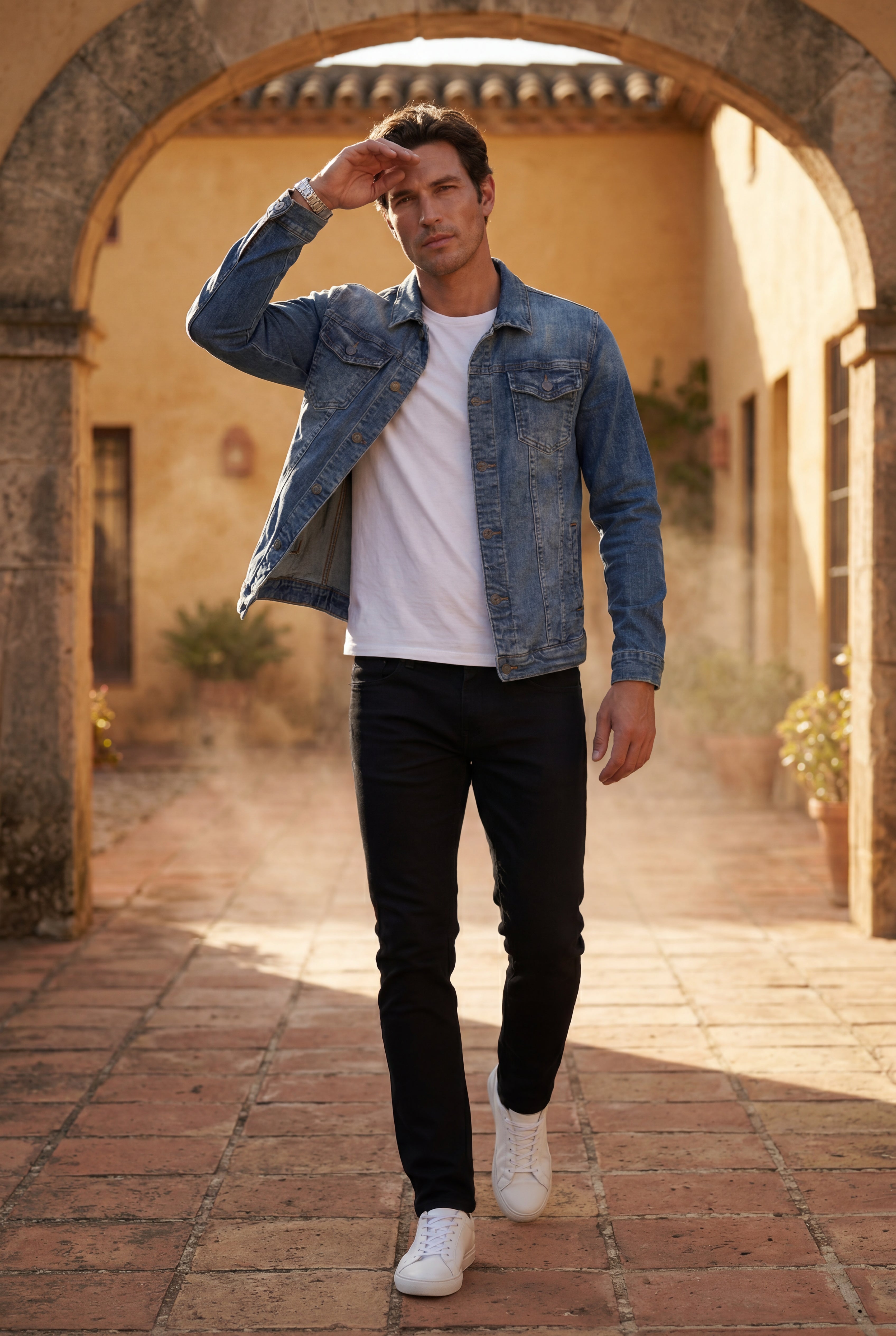 Liam | Medium Blue Classic Fit Trucker Jacket with Button Closure