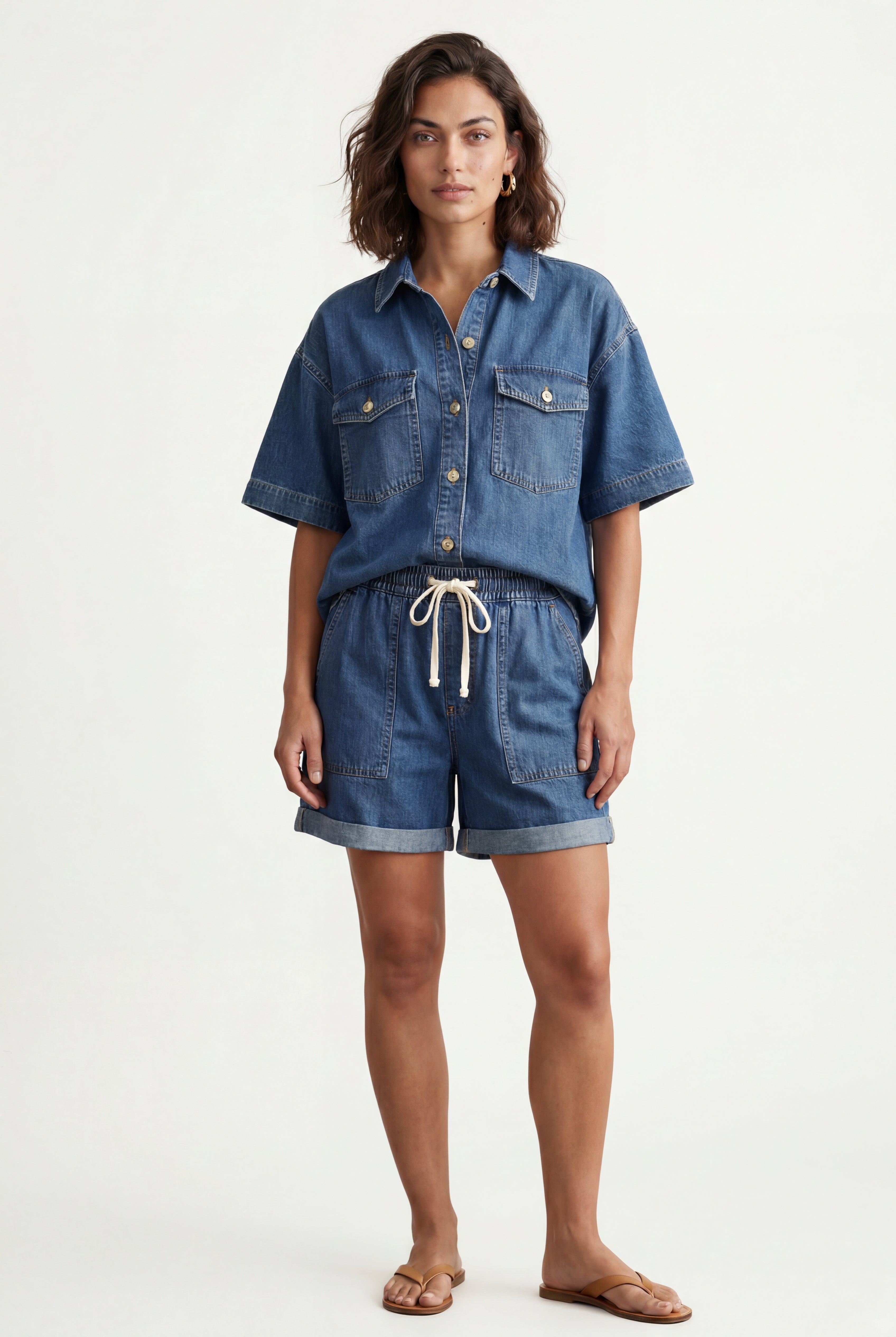 Relaxed Fit Shirt and Shorts Set with Tie Waist | Elcevi