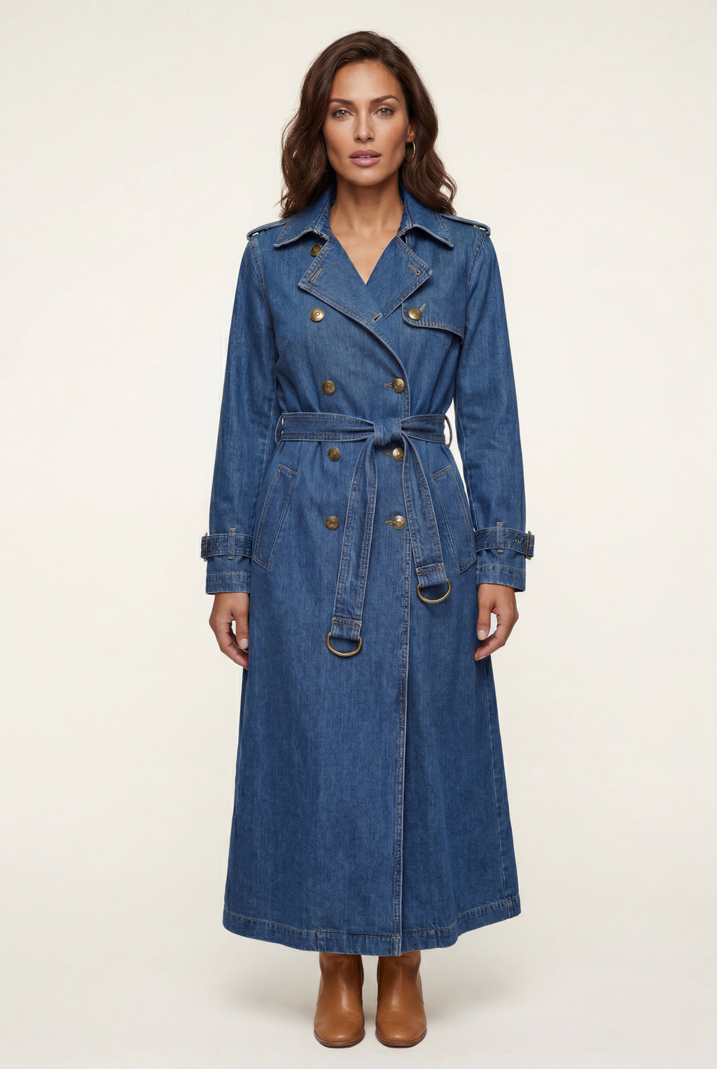 Women's Double-Breasted Belted Blue Trench Coat | Senna
