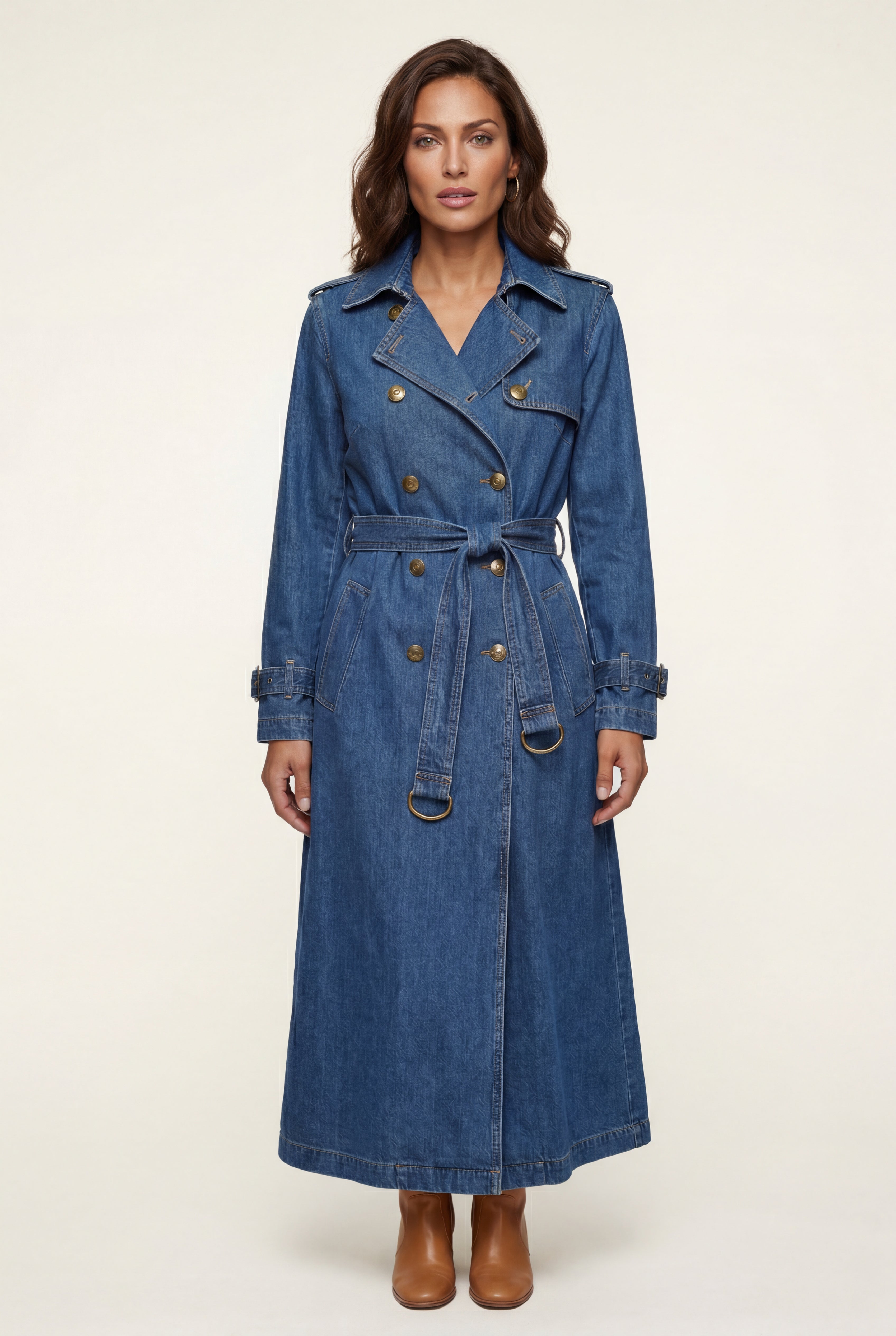 Women's Double-Breasted Belted Blue Trench Coat | Senna