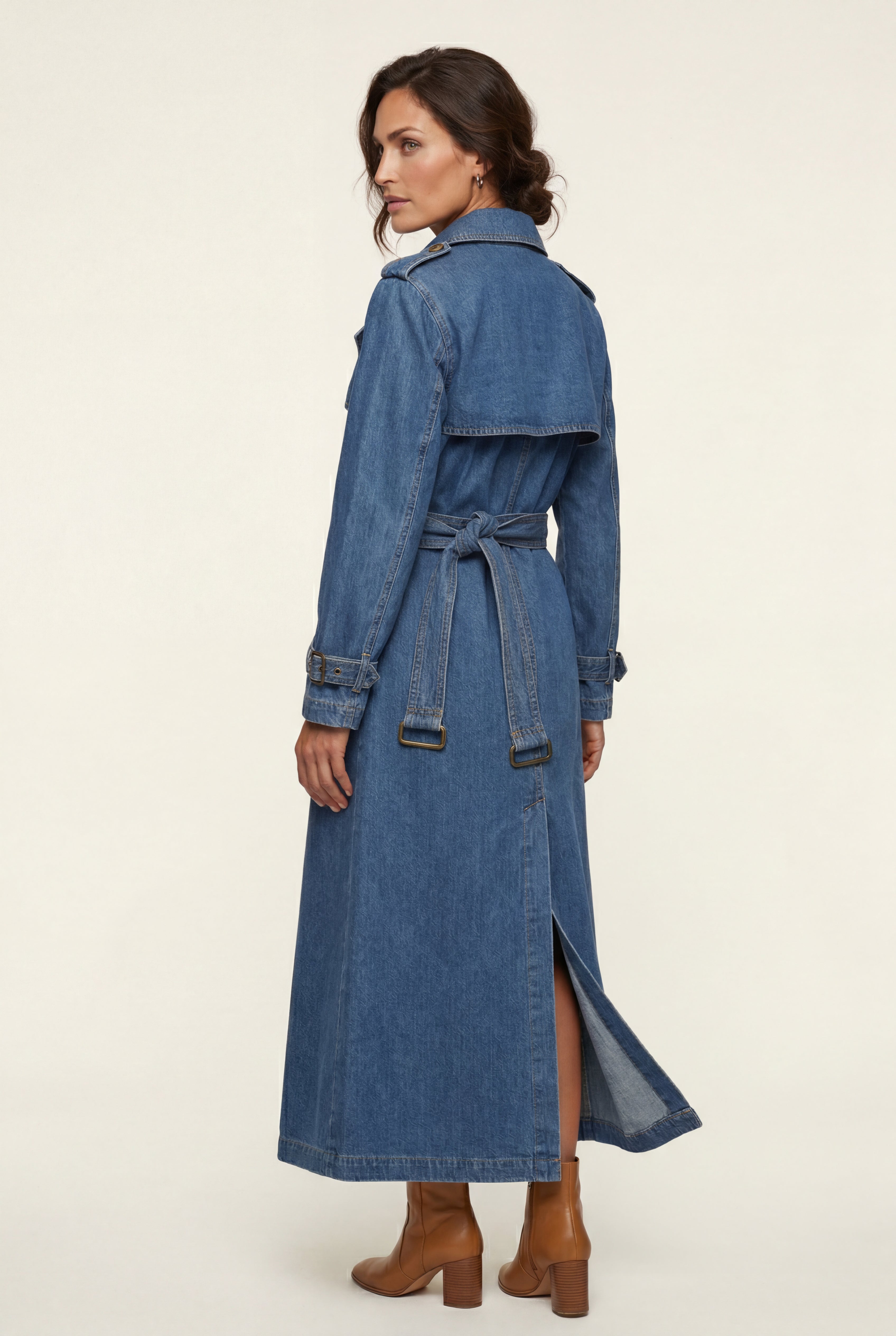 Women's Double-Breasted Belted Blue Trench Coat | Senna