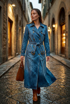 Women's Double-Breasted Belted Blue Trench Coat | Senna