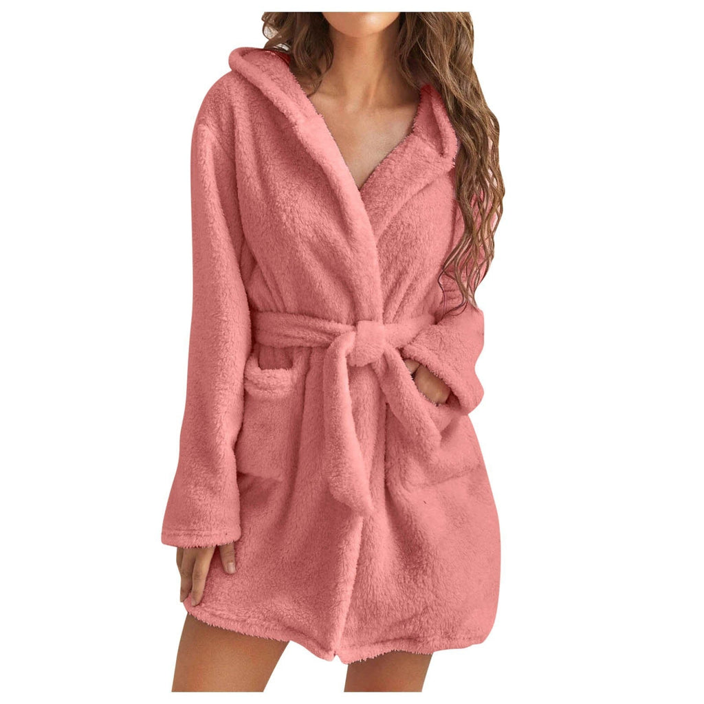 LuxePlush | Solid Color Women's Bathrobe with Hood | Elcevi