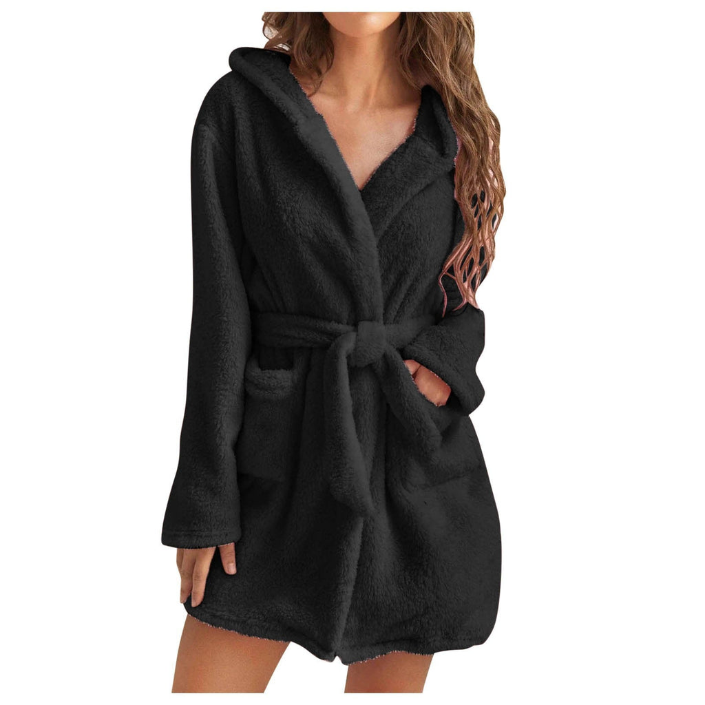 LuxePlush | Solid Color Women's Bathrobe with Hood | Elcevi