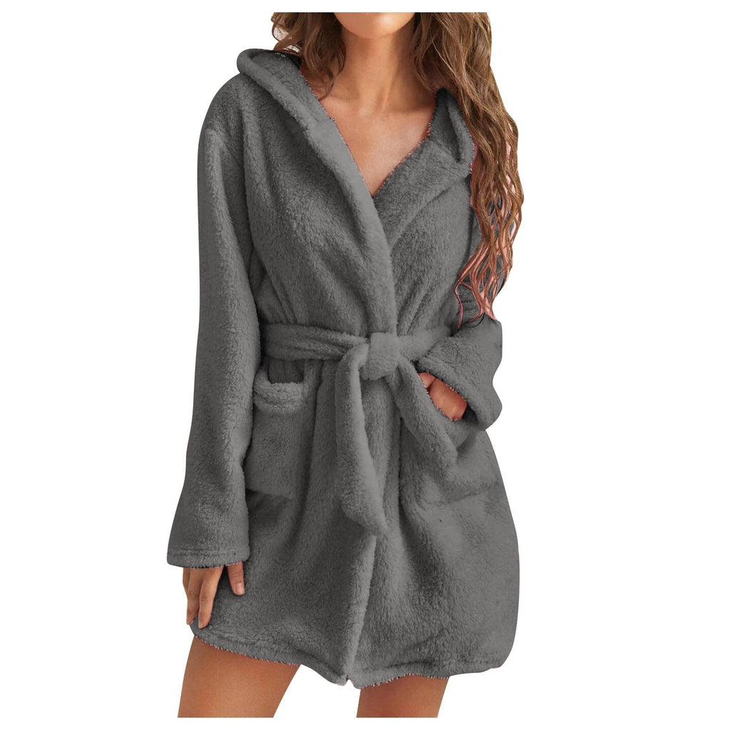 LuxePlush | Solid Color Women's Bathrobe with Hood | Elcevi