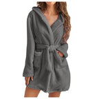LuxePlush | Solid Color Women's Bathrobe with Hood | Elcevi