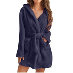LuxePlush | Solid Color Women's Bathrobe with Hood | Elcevi