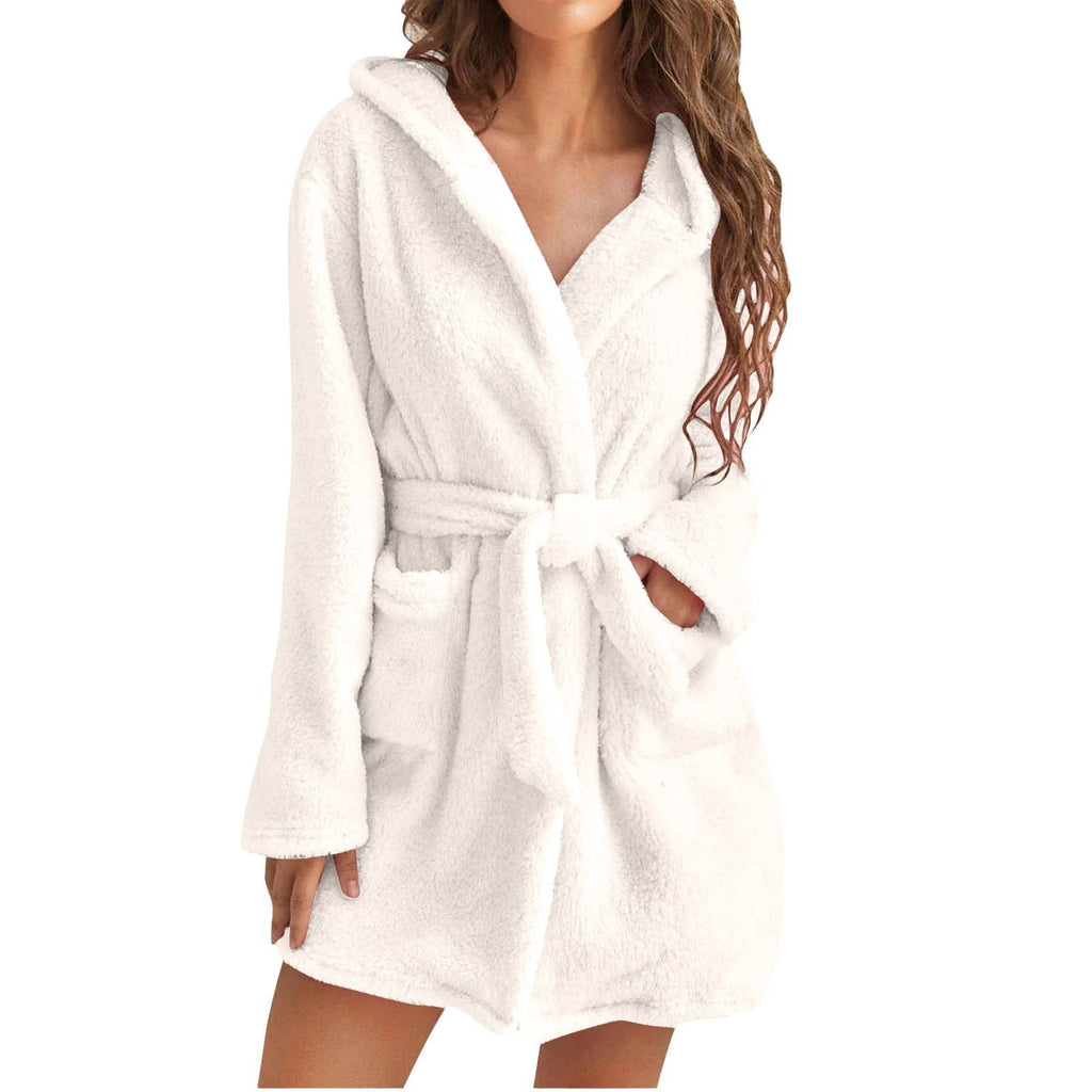 LuxePlush | Solid Color Women's Bathrobe with Hood | Elcevi