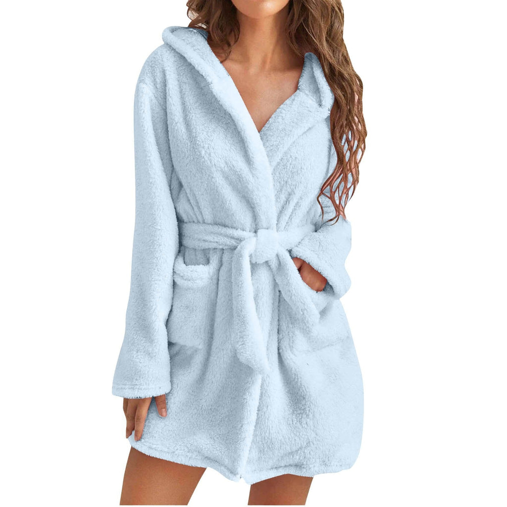 LuxePlush | Solid Color Women's Bathrobe with Hood | Elcevi