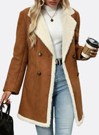 Lucy | Women’s Brown Double-Breasted Coat with Soft Lining